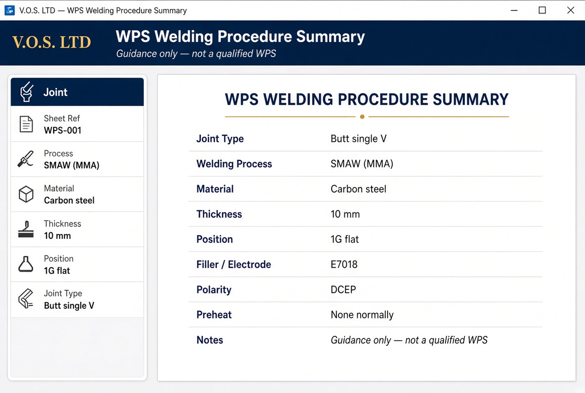 WPS Welding Procedure Summary